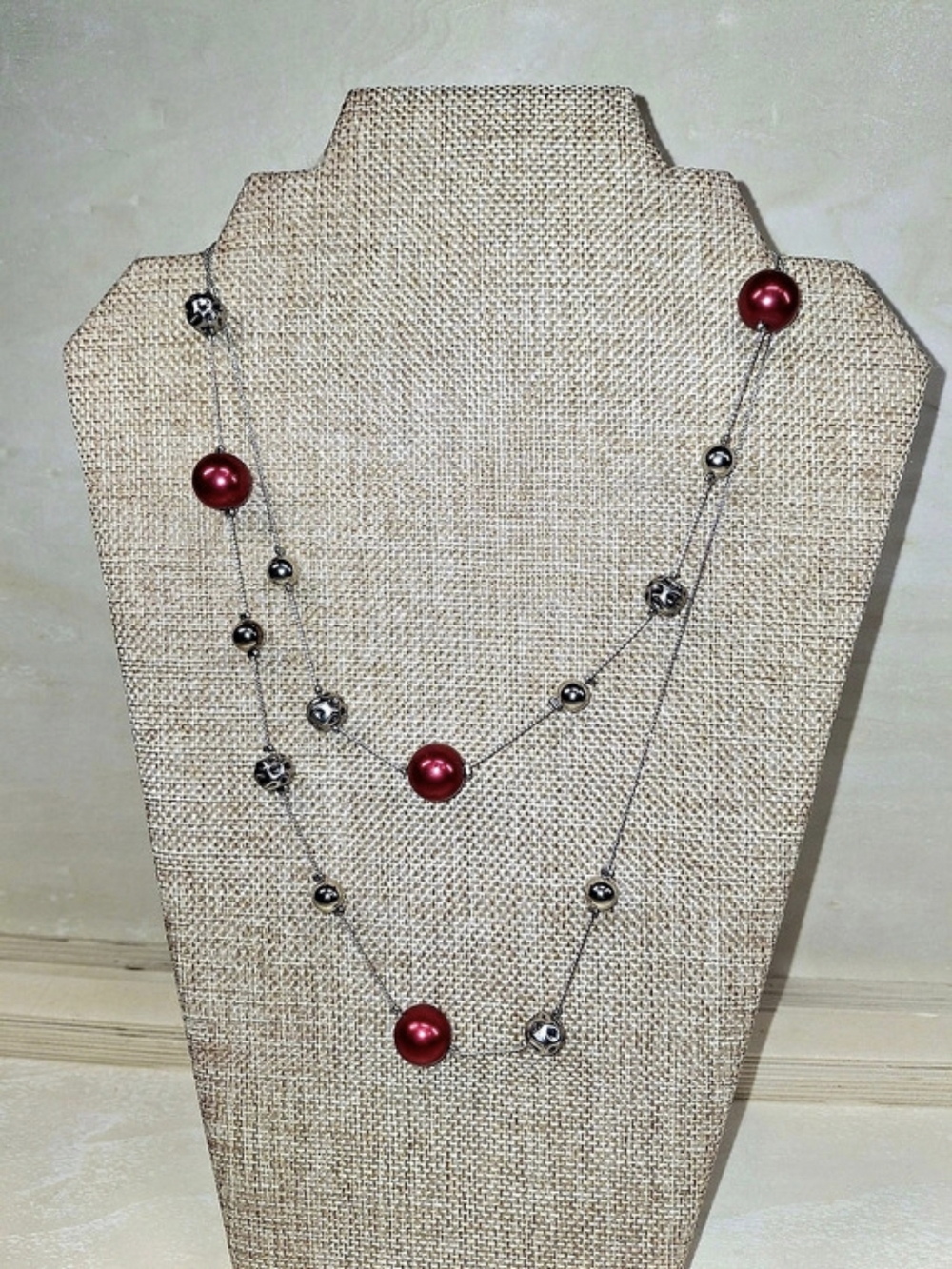 Red Beaded Charm Necklace
